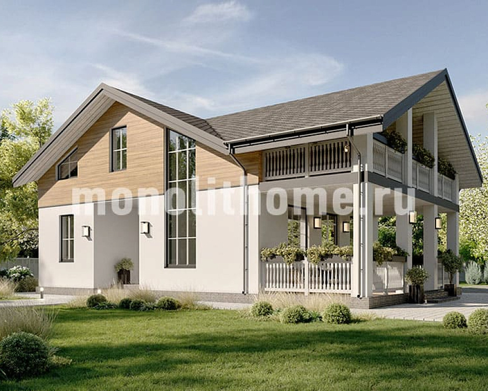 Проект дома из газосиликата Фристайл одноэтажный с мансардой 13х13 ...